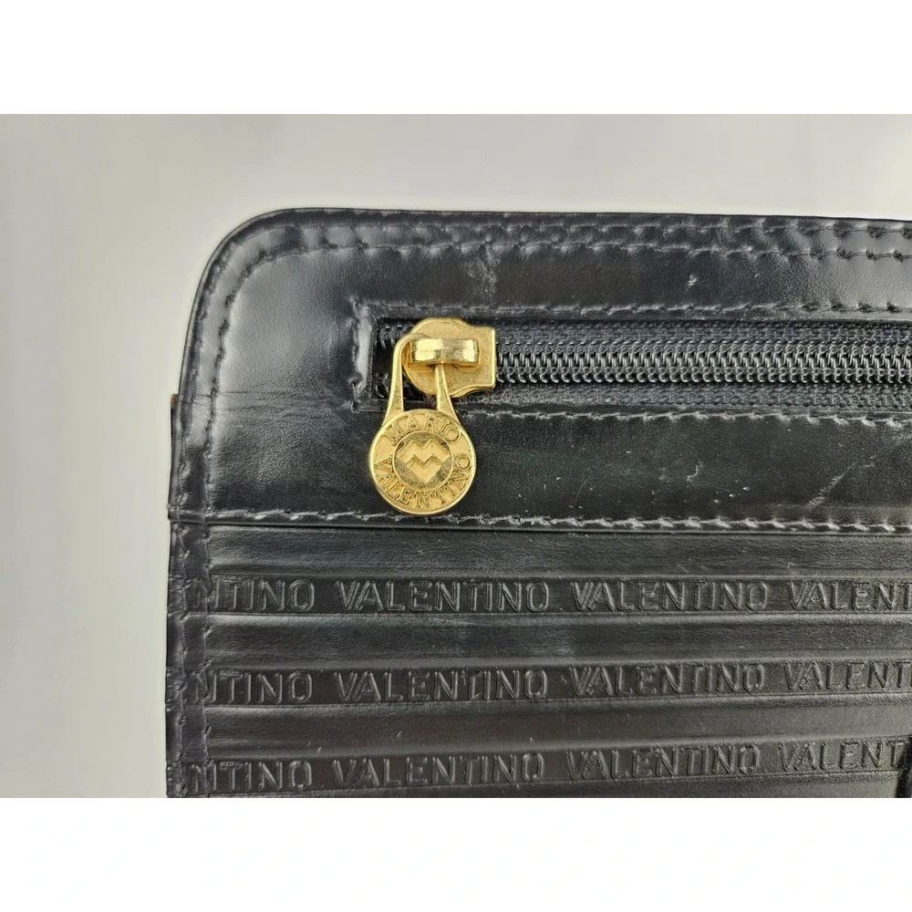 Valentino by Mario Valentino V Logo Signature Black‎ Leather Clutch Bag